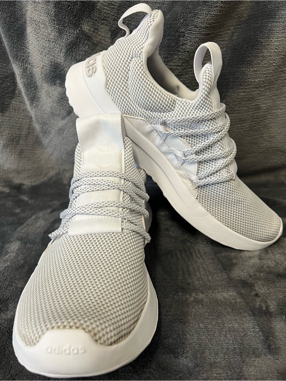 ADIDAS SNEAKERS LITE RACER, Cloudfoam All-White Knit Running Shoes size 9